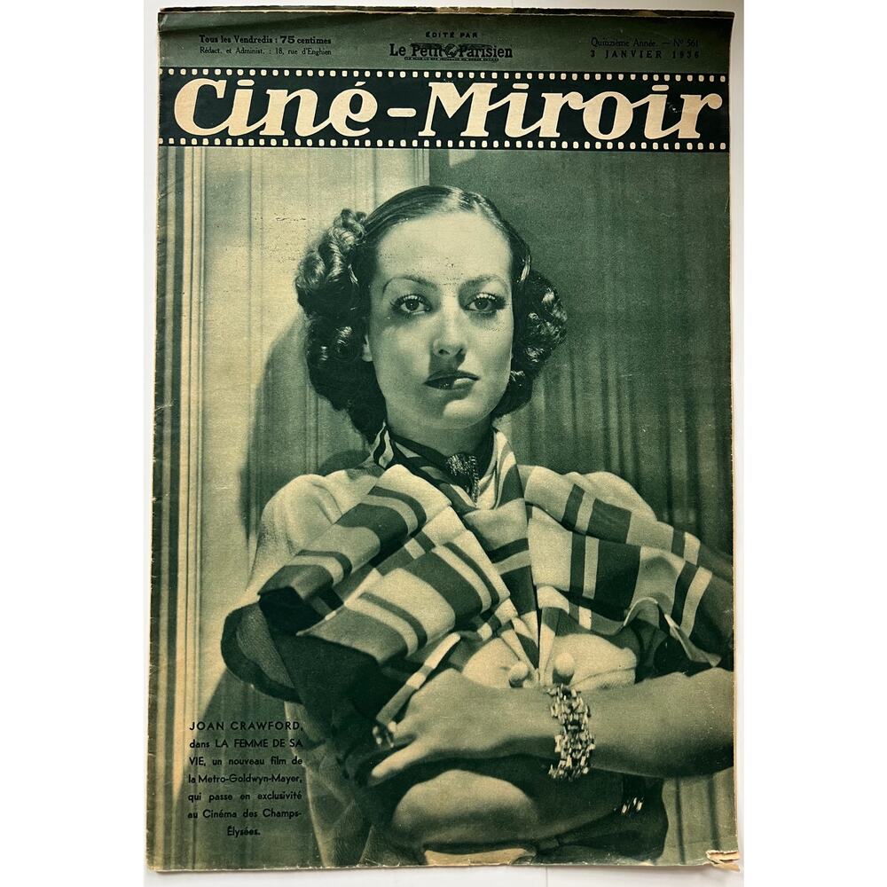 RARE 1936 French Joan Crawford Magazine Cine Miroir Grand Hotel, Berserk